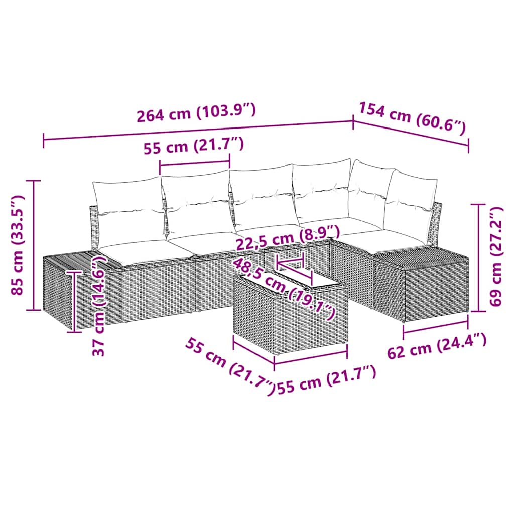 Gartensofa-set 6 pcs Braun Poly-Rattan