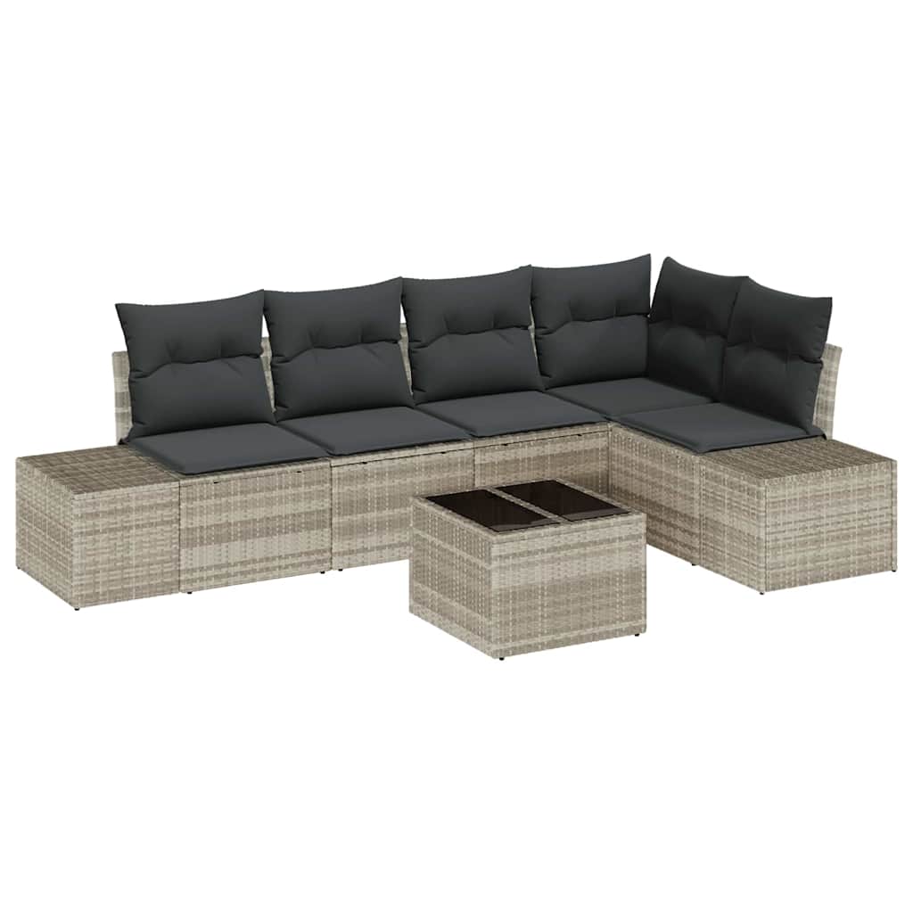 Gartensofa-set 6 pcs Hellgrau Poly-Rattan