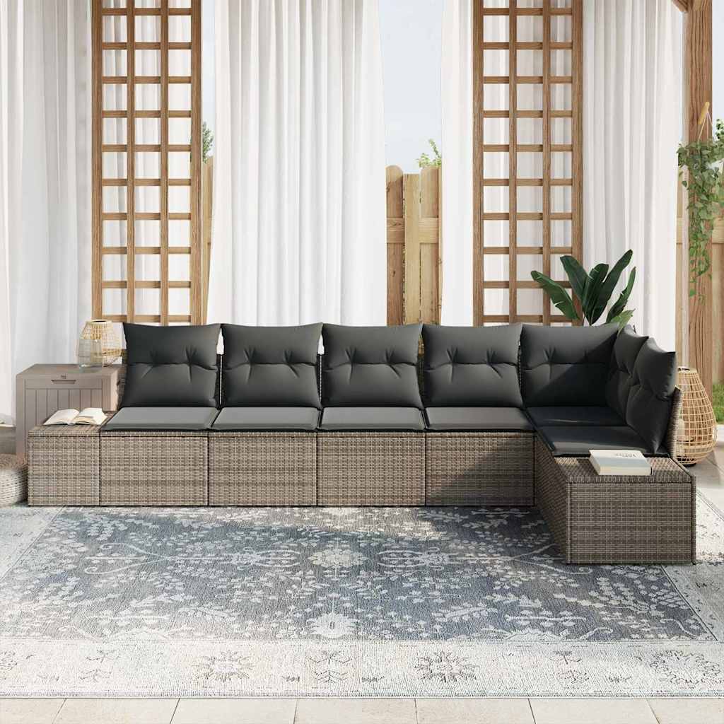 Gartensofa-set mit Kissen 6 pcs Grau Poly-Rattan