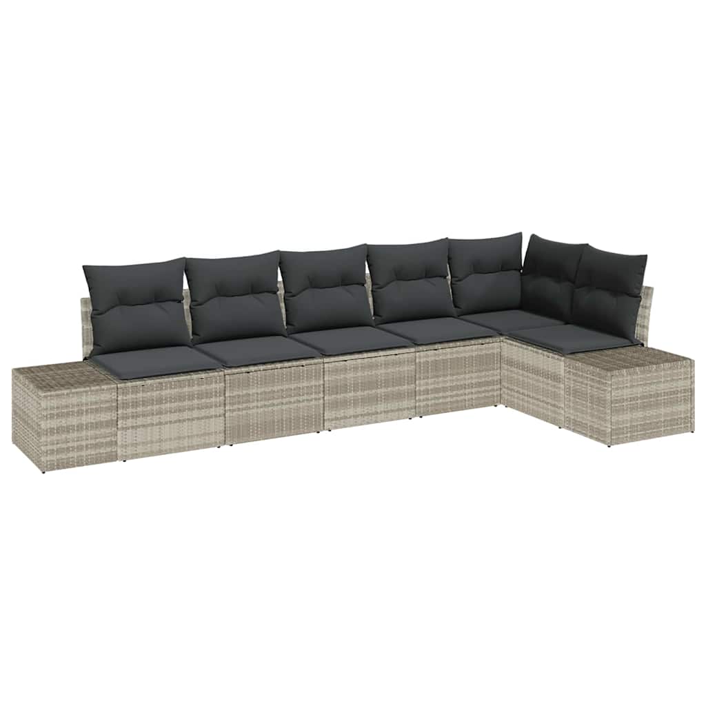 Gartensofa-set mit Kissen 6 pcs Hellgrau Poly-Rattan