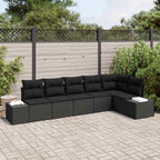 Gartensofa-set mit Kissen 6 pcs Schwarz Poly-Rattan