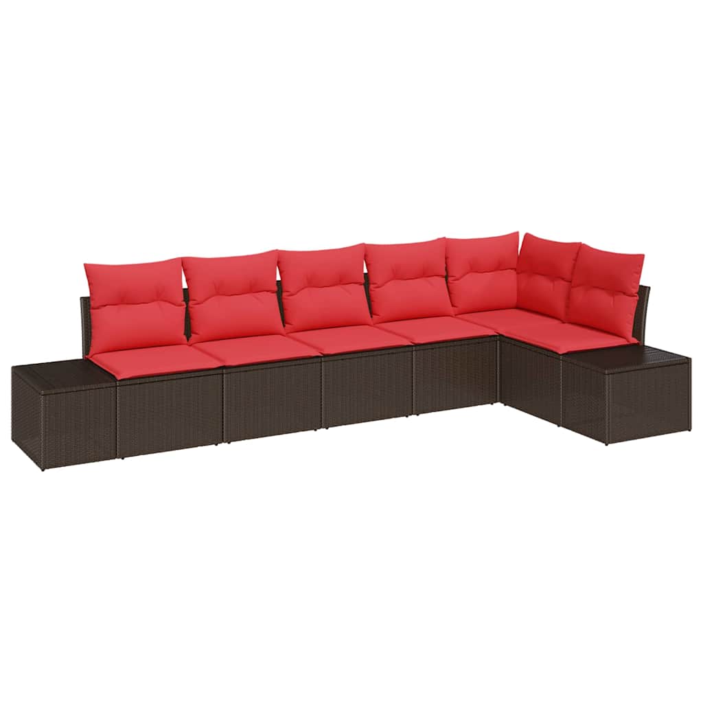 Gartensofa-set mit Kissen 6 pcs Braun Poly-Rattan