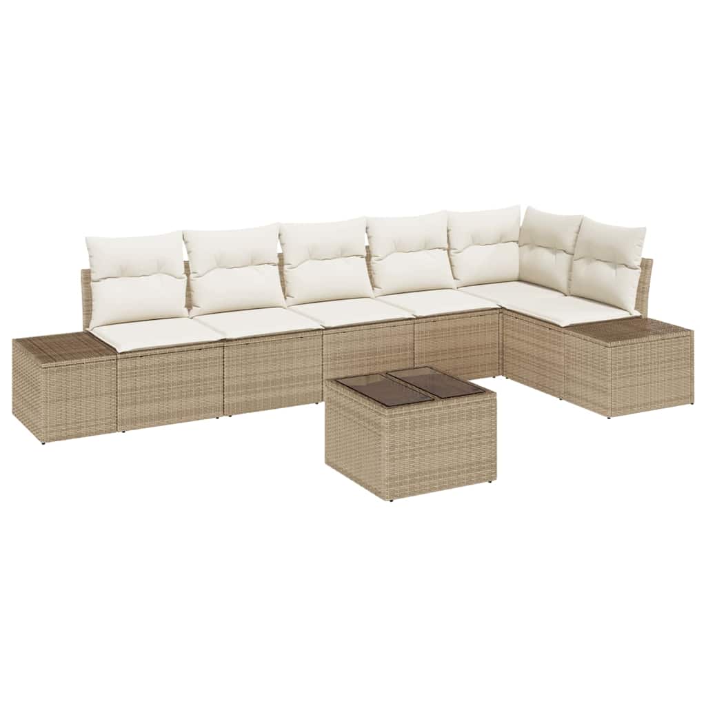 Gartensofa-set mit Kissen 7 pcs Beige und Creme Poly-Rattan