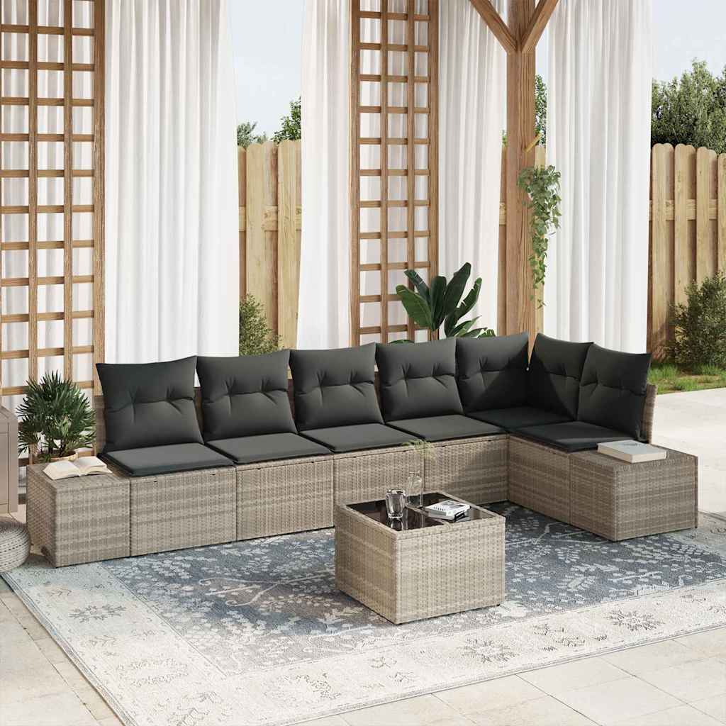 Gartensofa-set mit Kissen 7 pcs Hellgrau Poly-Rattan
