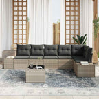 Gartensofa-set mit Kissen 7 pcs Hellgrau Poly-Rattan