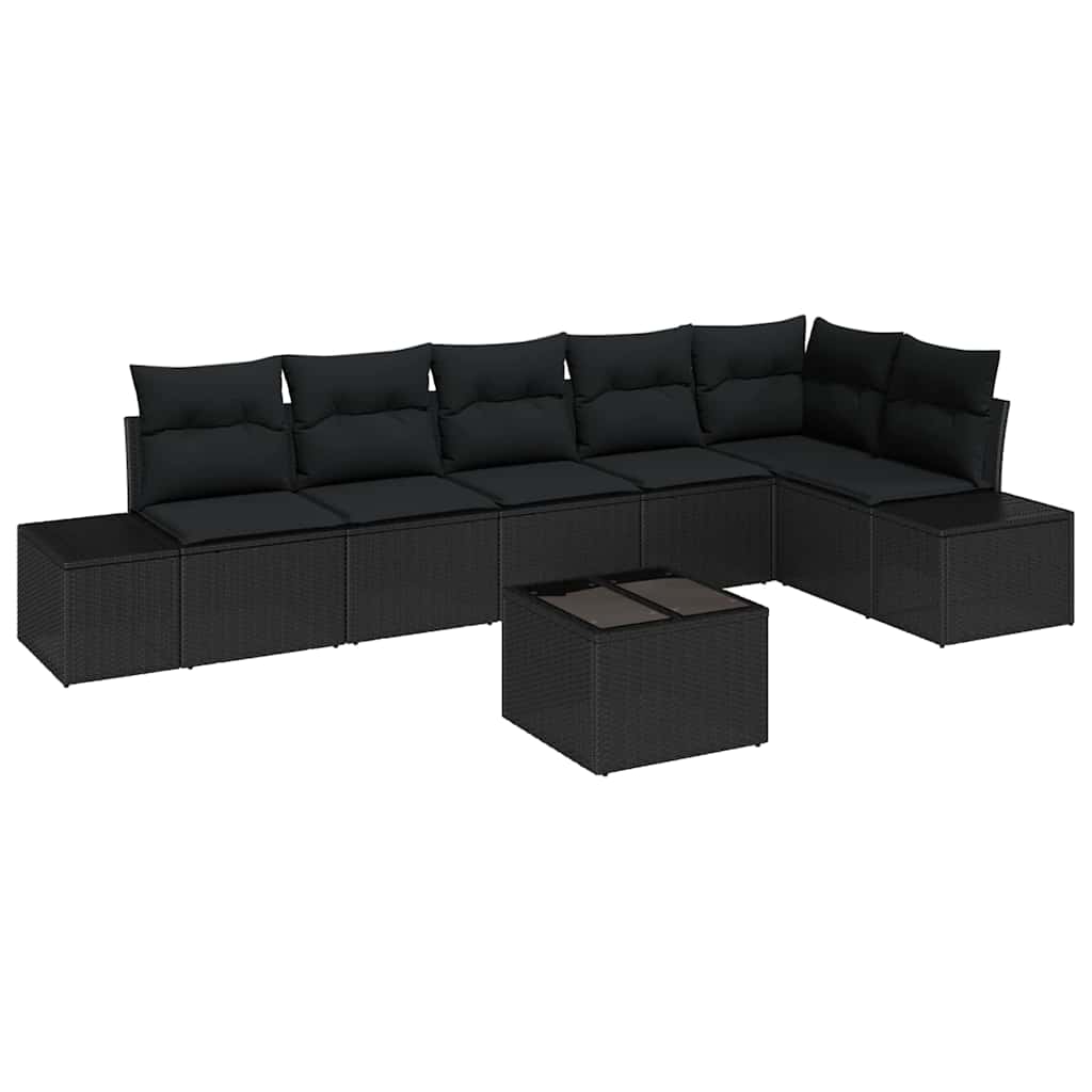 Gartensofa-set mit Kissen 7 pcs Schwarz Poly-Rattan