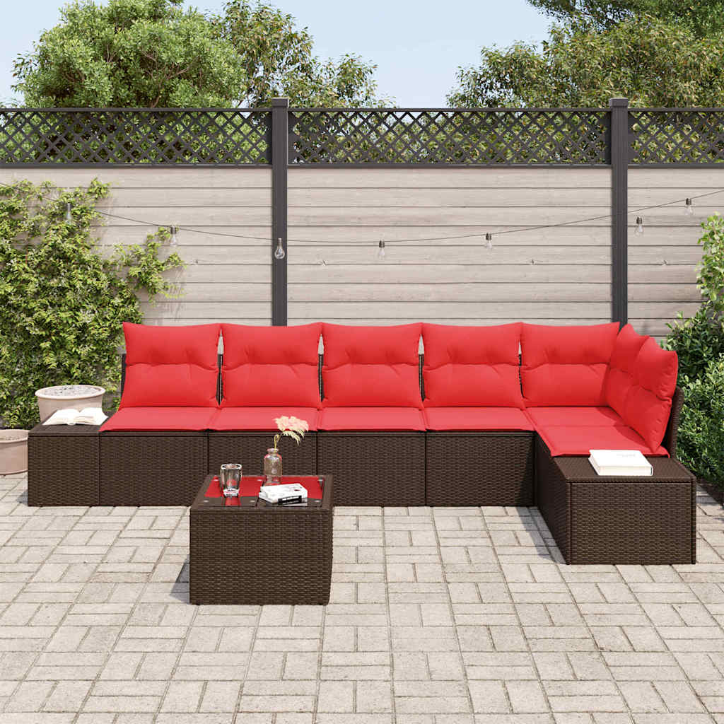 Gartensofa-set mit Kissen 7 pcs Braun Poly-Rattan