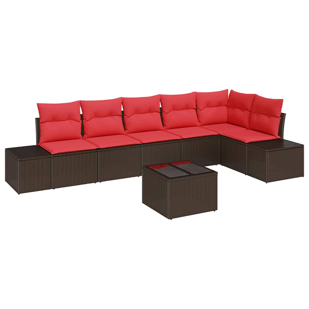Gartensofa-set mit Kissen 7 pcs Braun Poly-Rattan