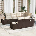 Gartensofa-set mit Kissen 7 pcs Braun und Creme Poly-Rattan