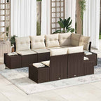 Gartensofa-set mit Kissen 7 pcs Braun und Creme Poly-Rattan