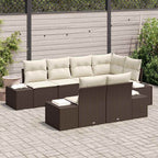 Gartensofa-set mit Kissen 7 pcs Braun und Creme Poly-Rattan