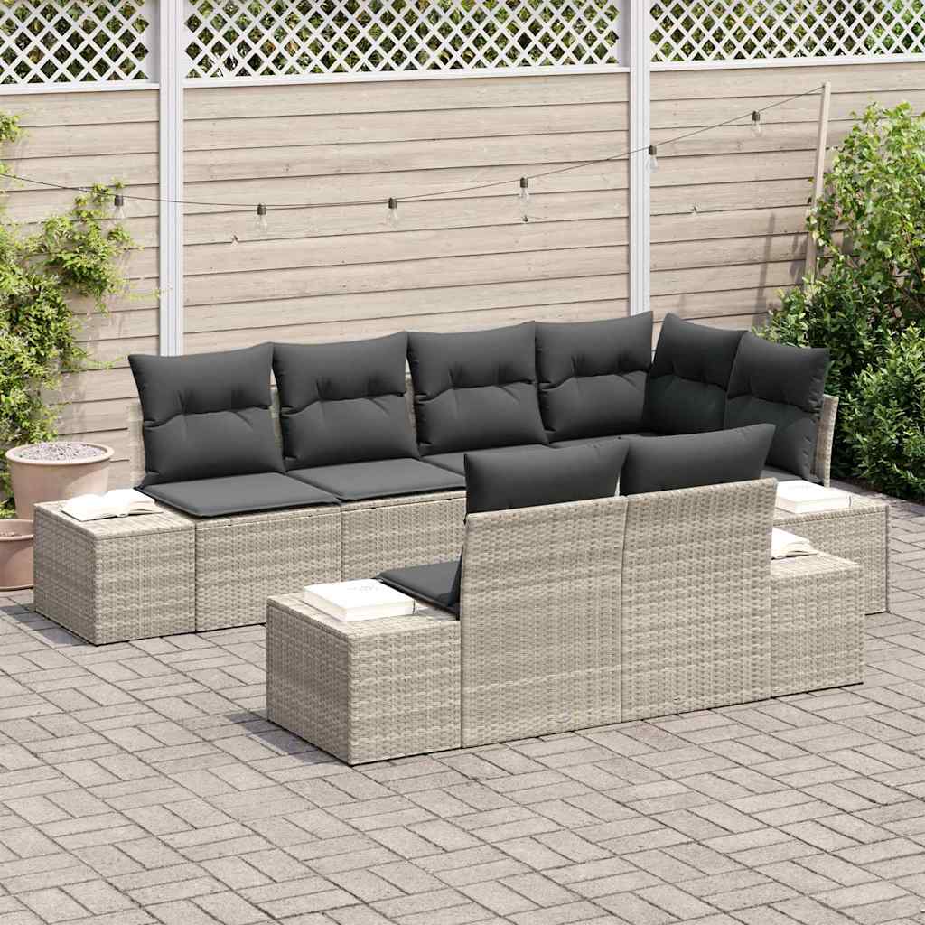Gartensofa-set mit Kissen 7 pcs Hellgrau Poly-Rattan
