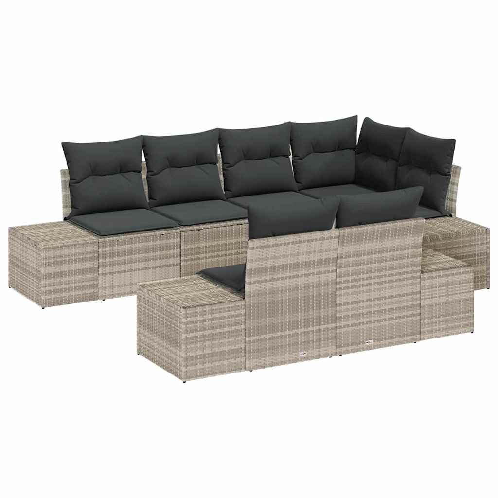 Gartensofa-set mit Kissen 7 pcs Hellgrau Poly-Rattan