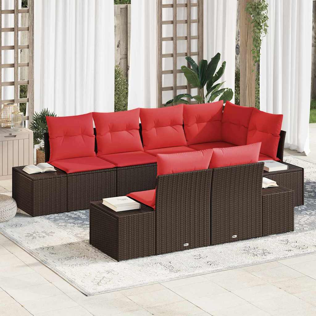 Gartensofa-set mit Kissen 7 pcs Braun Poly-Rattan