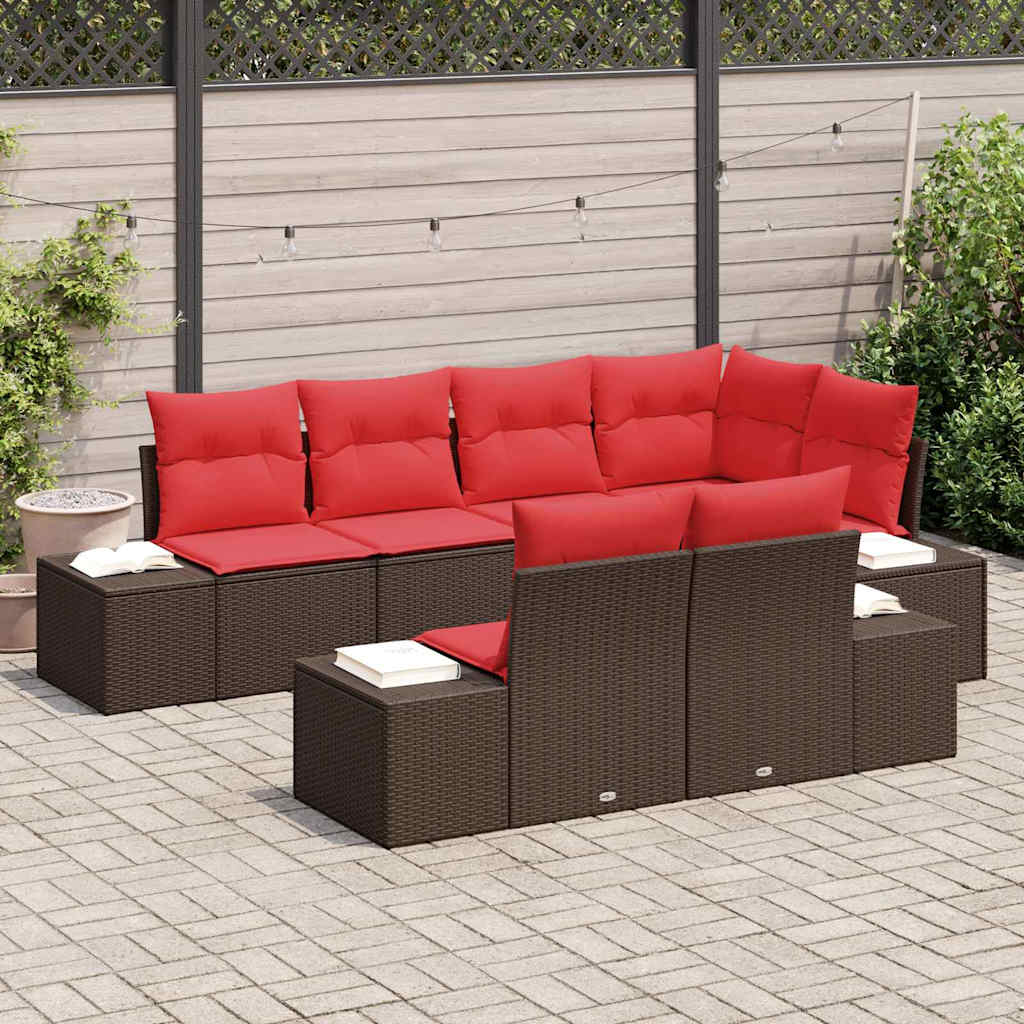 Gartensofa-set mit Kissen 7 pcs Braun Poly-Rattan