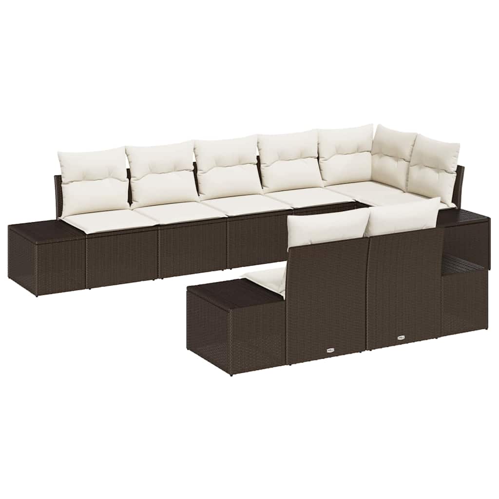 Gartensofa-set mit Kissen 8 pcs Braun und Creme Poly-Rattan