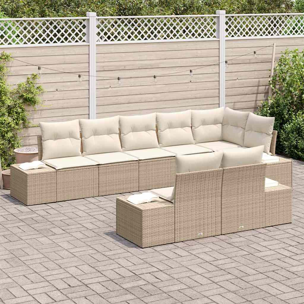 Gartensofa-set mit Kissen 8 pcs Beige und Creme Poly-Rattan