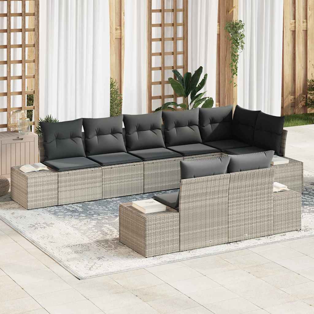 Gartensofa-set mit Kissen 8 pcs Hellgrau Poly-Rattan
