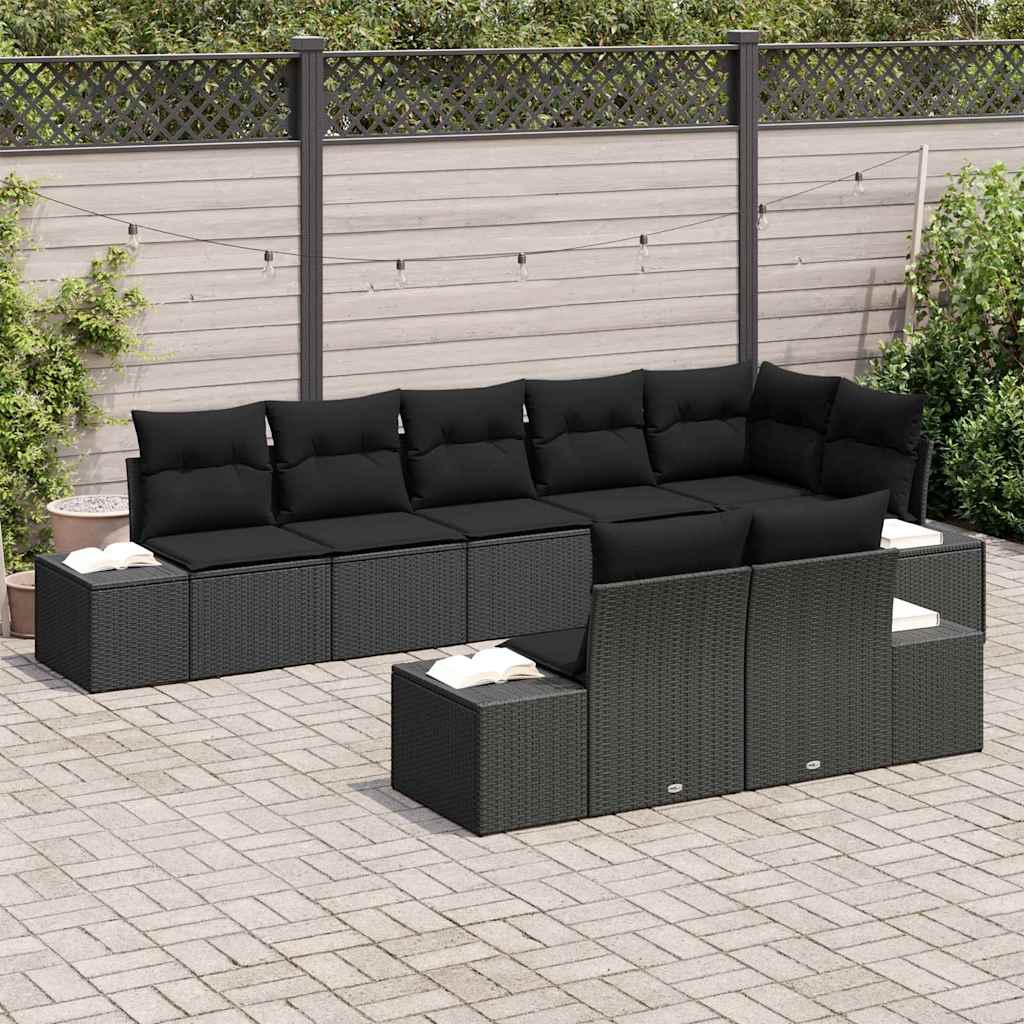 Gartensofa-set mit Kissen 8 pcs Schwarz Poly-Rattan
