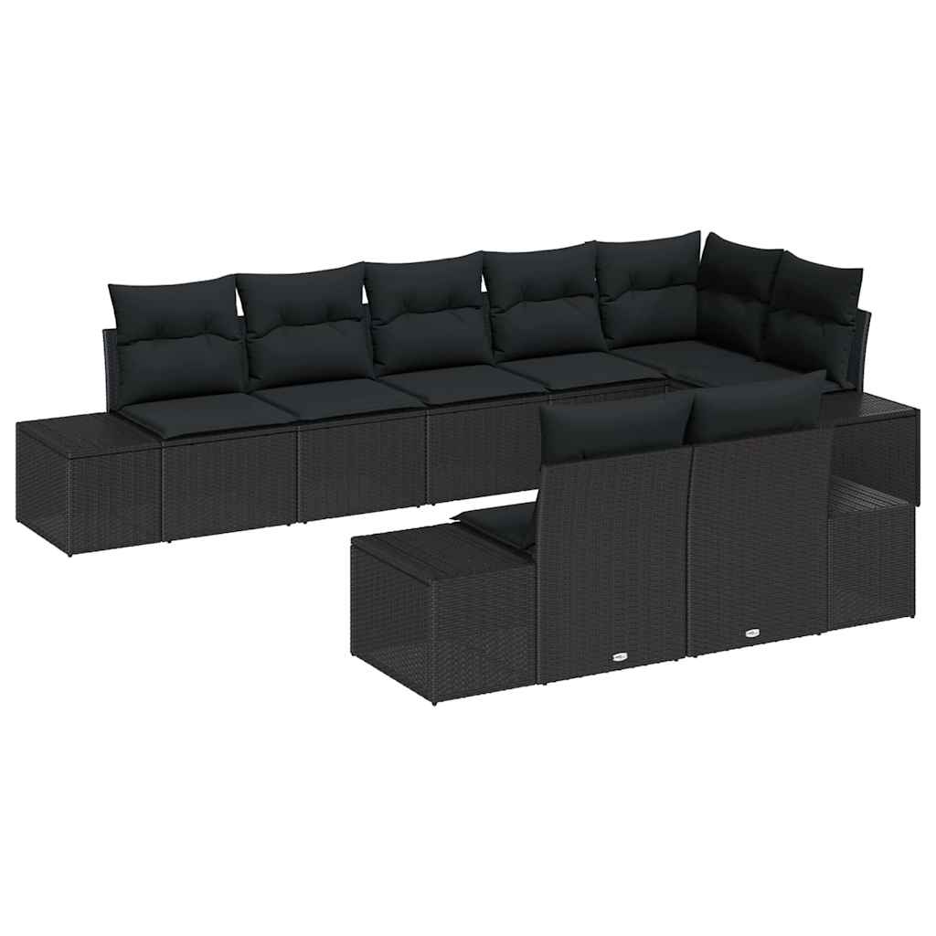 Gartensofa-set mit Kissen 8 pcs Schwarz Poly-Rattan