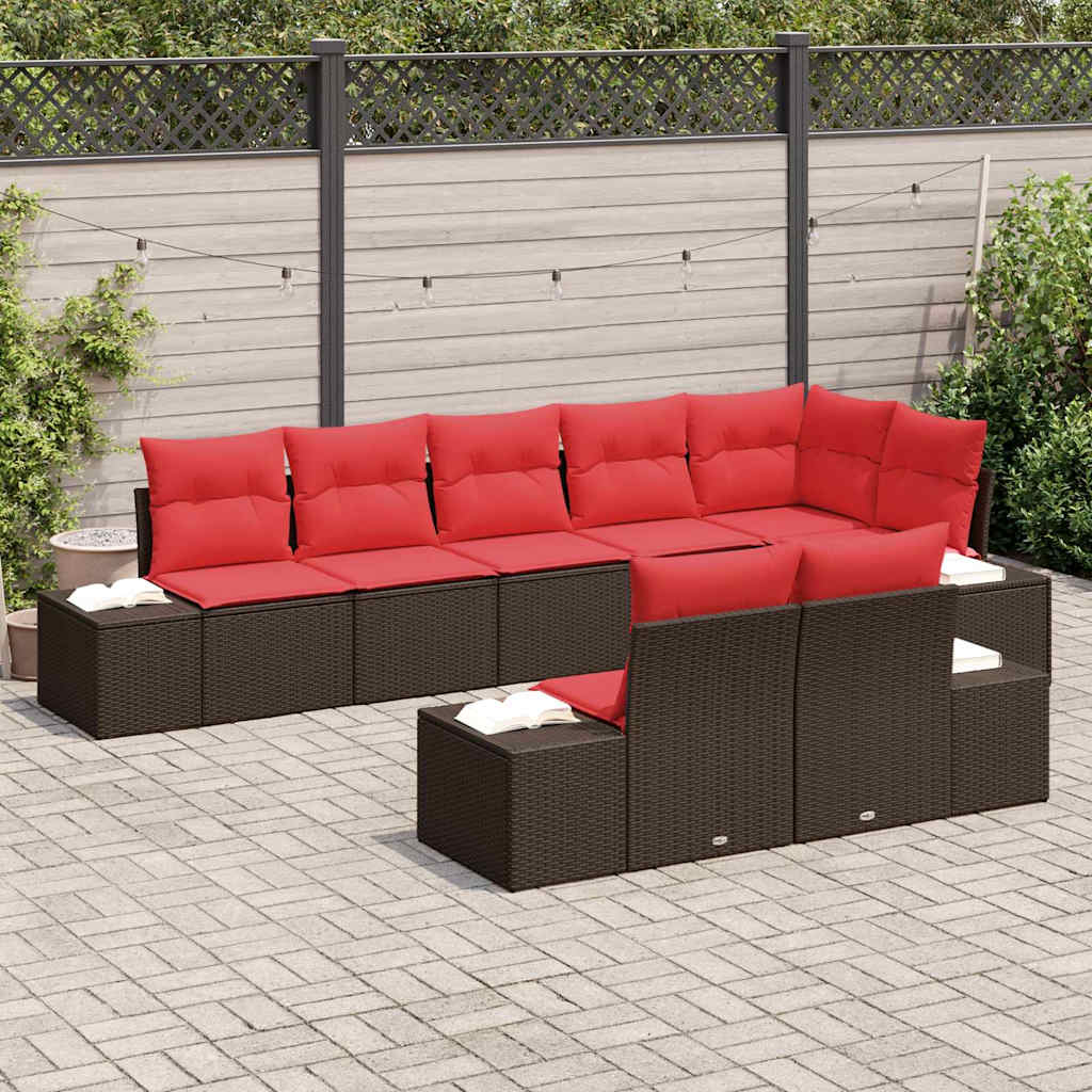 Gartensofa-set mit Kissen 8 pcs Braun Poly-Rattan