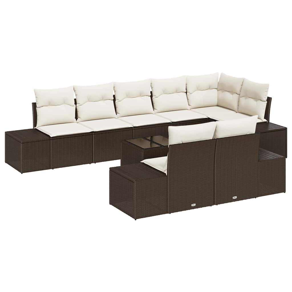 Gartensofa-set mit Kissen 9 pcs Braun und Creme Poly-Rattan