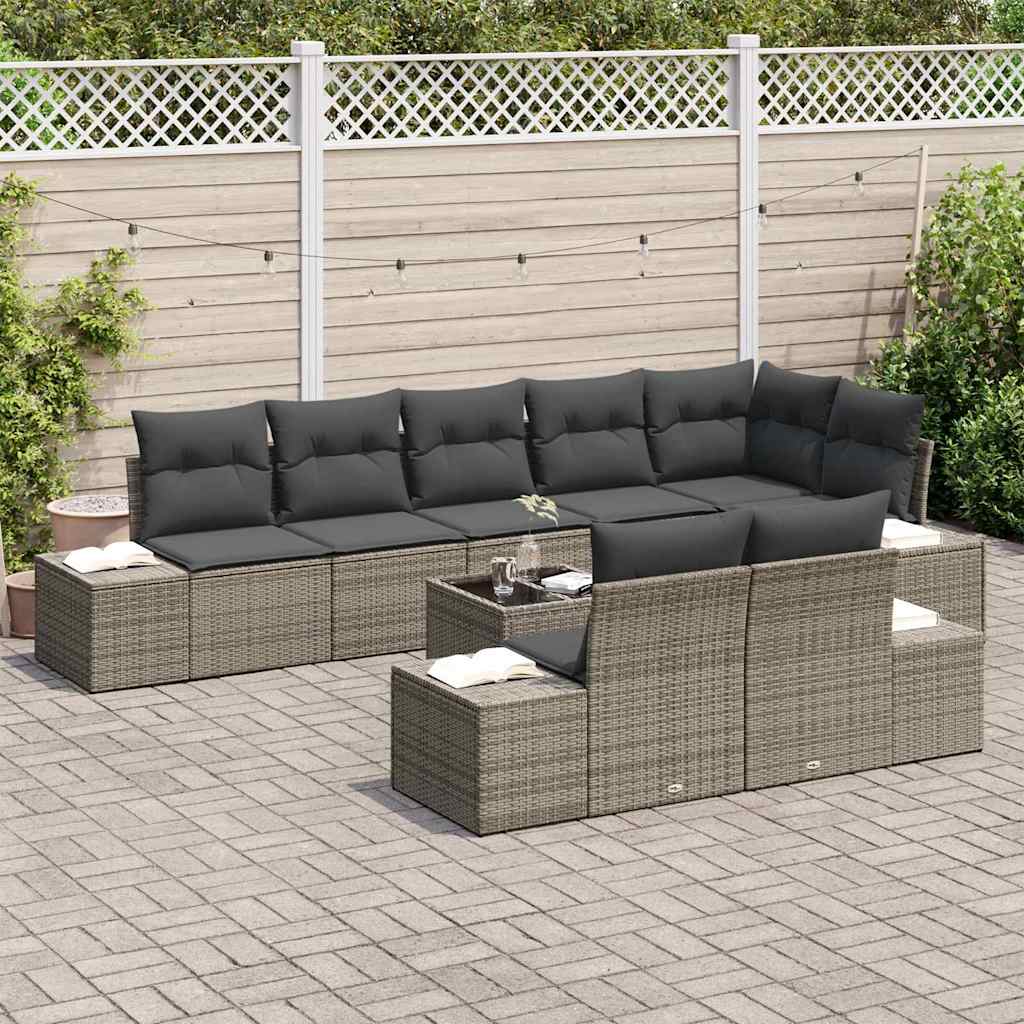 Gartensofa-set mit Kissen 9 pcs Grau Poly-Rattan