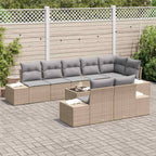 Gartensofa-set mit Kissen 9 pcs Beige und Grau Poly-Rattan