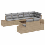 Gartensofa-set mit Kissen 9 pcs Beige und Grau Poly-Rattan