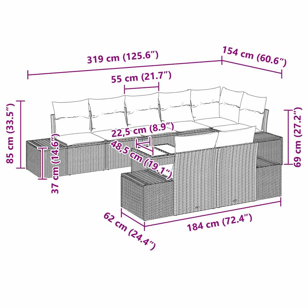 Gartensofa-set mit Kissen 9 pcs Beige und Grau Poly-Rattan