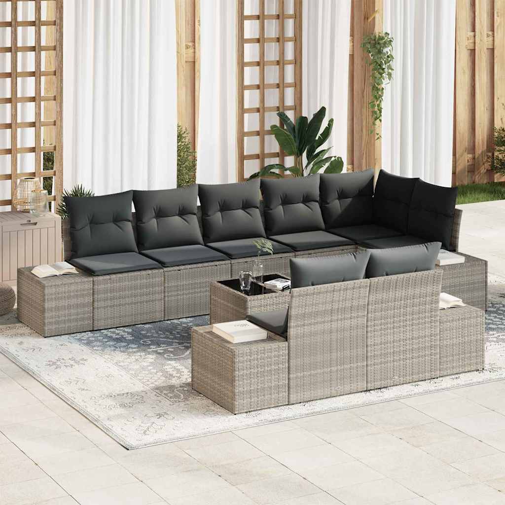 Gartensofa-set mit Kissen 9 pcs Hellgrau Poly-Rattan