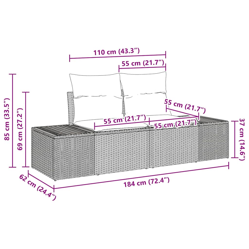 Gartensofa-set mit Kissen 6 pcs Schwarz und Creme Poly-Rattan