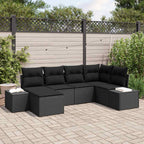 Gartensofa-set mit Kissen 6 pcs Schwarz Poly-Rattan