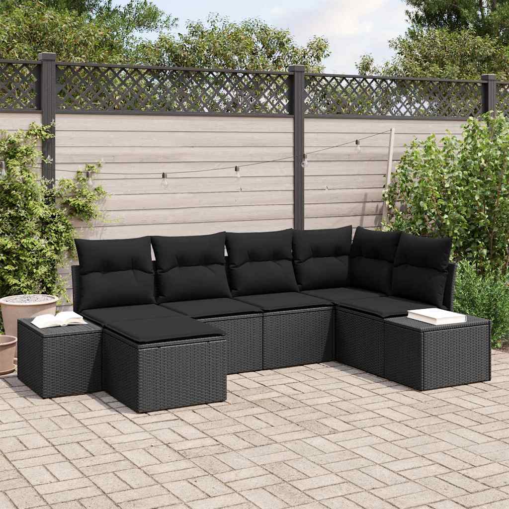 Gartensofa-set mit Kissen 6 pcs Schwarz Poly-Rattan