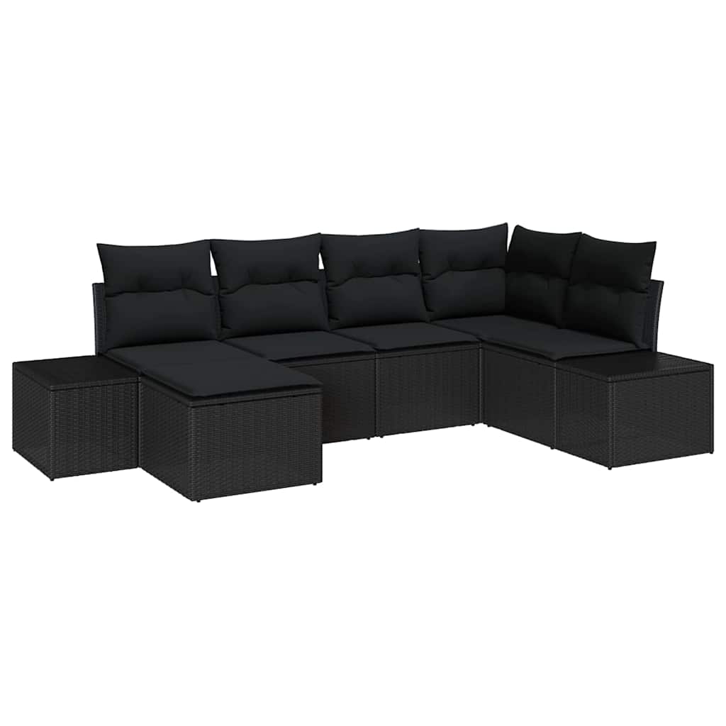 Gartensofa-set mit Kissen 6 pcs Schwarz Poly-Rattan