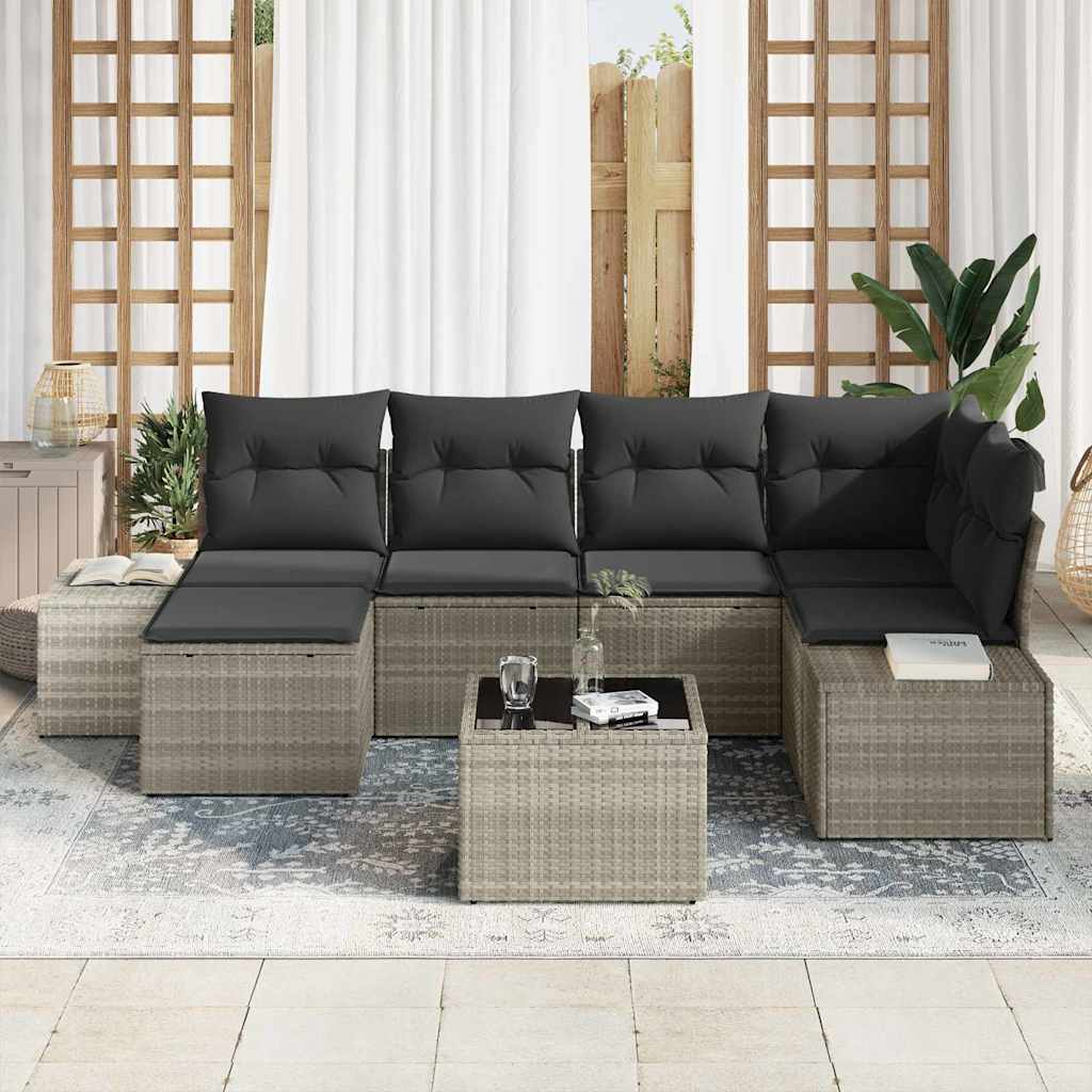 Gartensofa-set mit Kissen 7 pcs Hellgrau Poly-Rattan