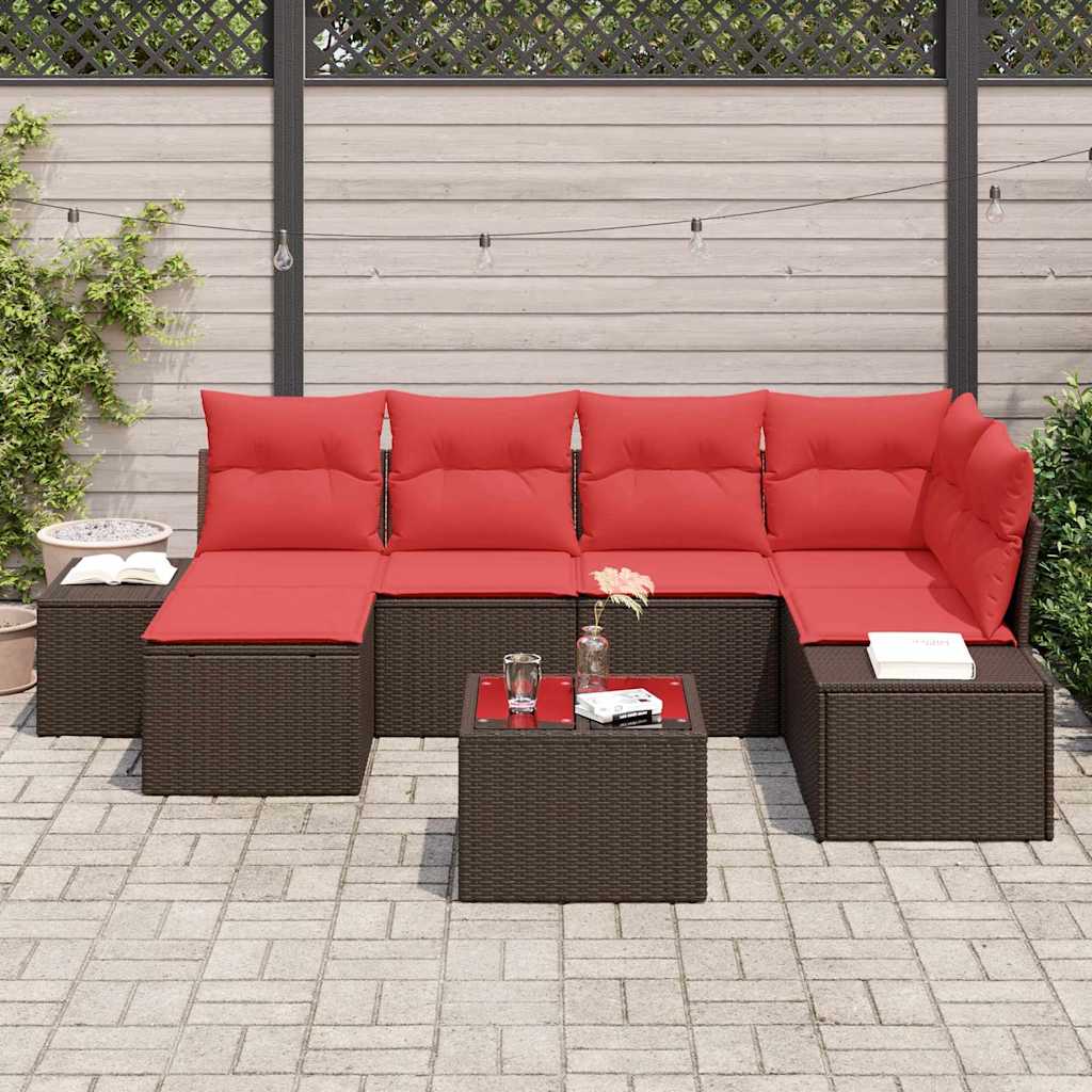 Gartensofa-set mit Kissen 7 pcs Braun Poly-Rattan