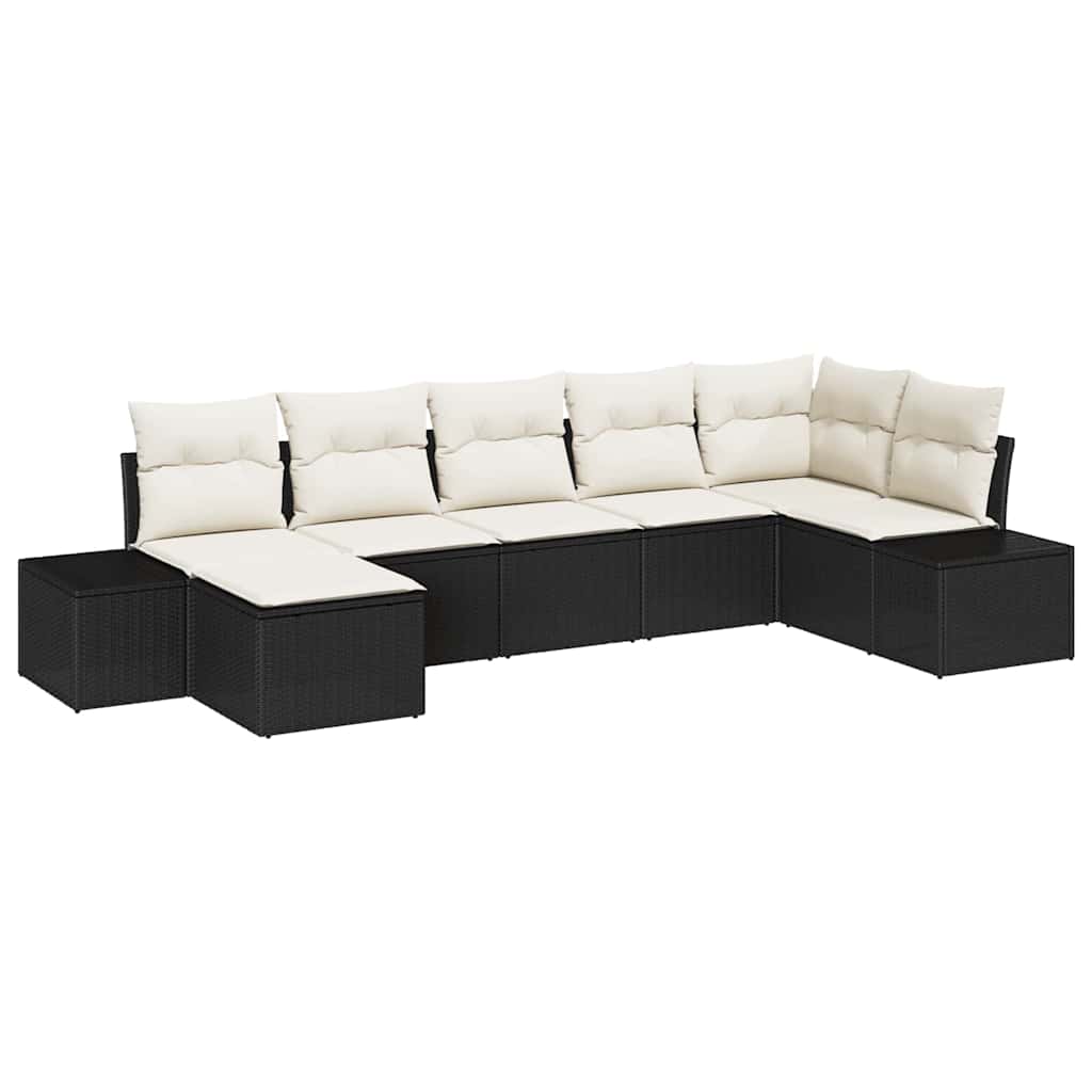 Gartensofa-set mit Kissen 7 pcs Schwarz Poly-Rattan