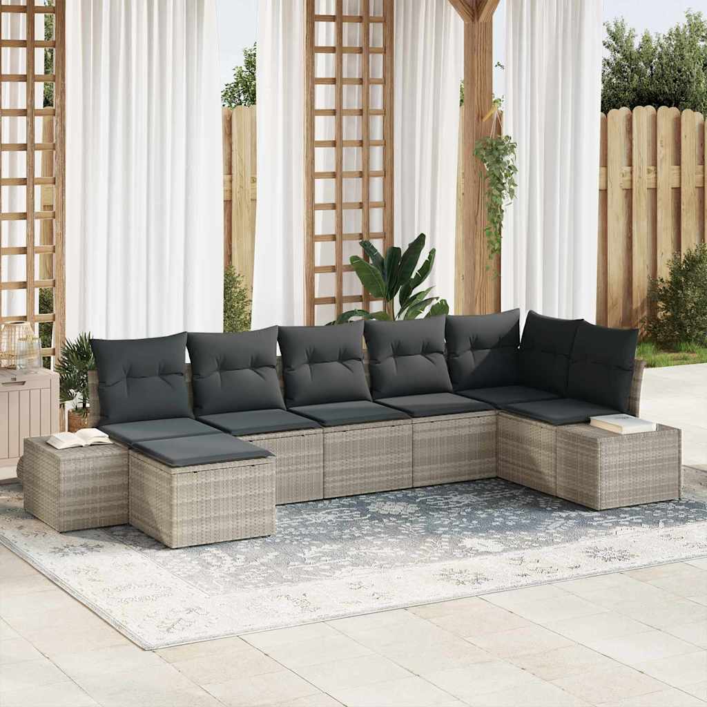 Gartensofa-set mit Kissen 7 pcs Hellgrau Poly-Rattan