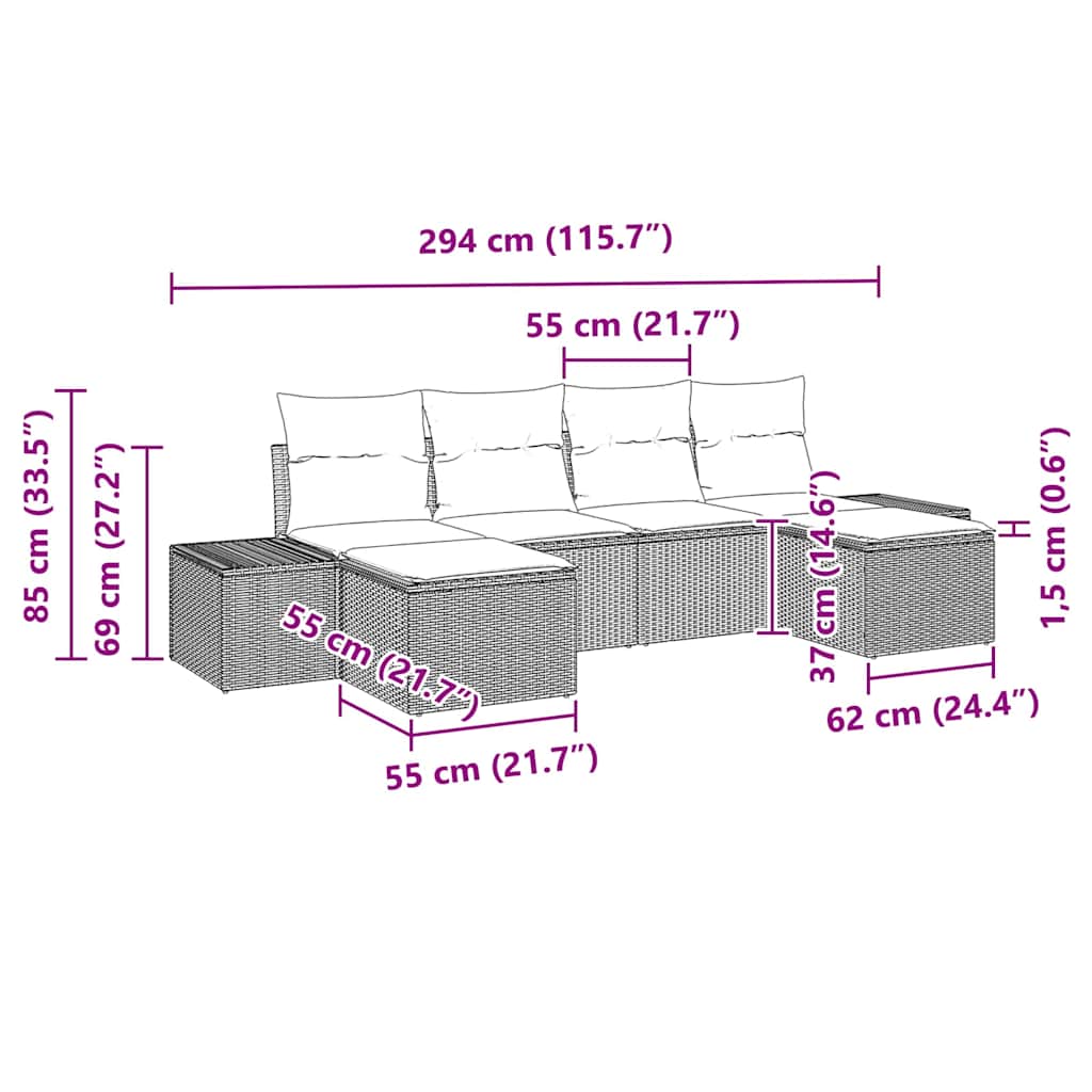 Gartensofa-set mit Kissen 6 pcs Hellgrau Poly-Rattan