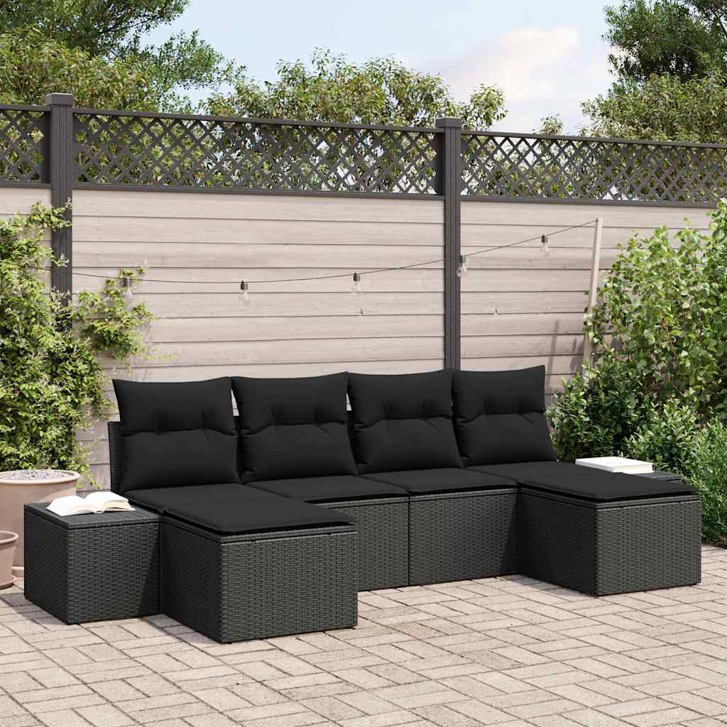 Gartensofa-set mit Kissen 6 pcs Schwarz Poly-Rattan