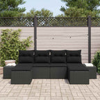 Gartensofa-set mit Kissen 6 pcs Schwarz Poly-Rattan
