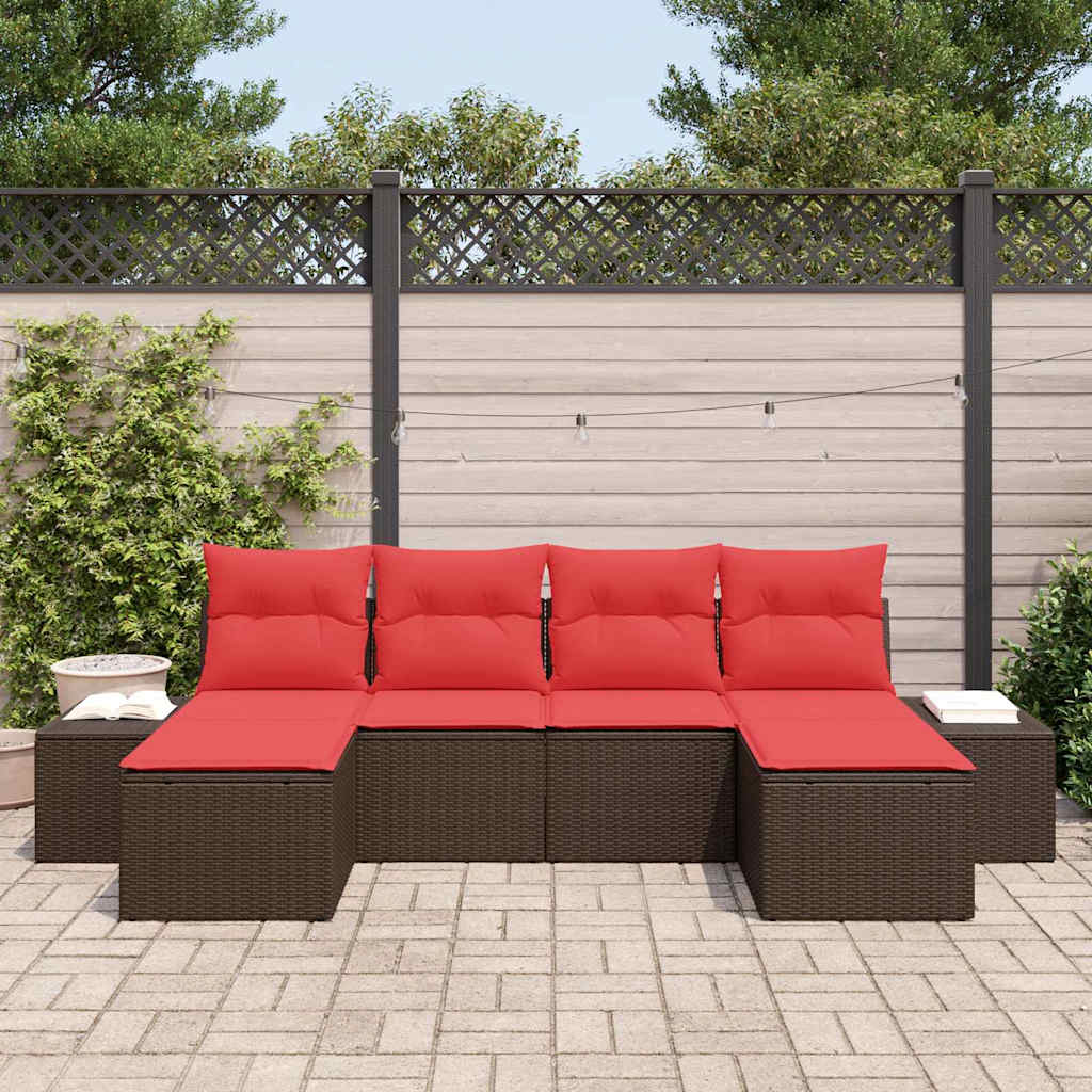 Gartensofa-set mit Kissen 6 pcs Braun Poly-Rattan
