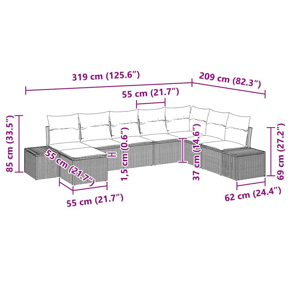 Gartensofa-set mit Kissen 8 pcs Beige Poly-Rattan