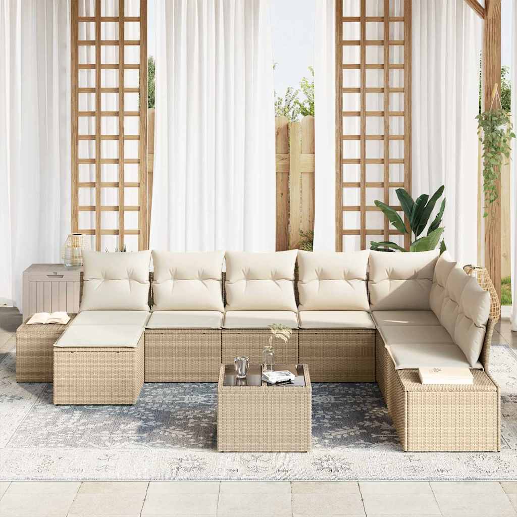 Gartensofa-set mit Kissen 9 pcs Beige Poly-Rattan