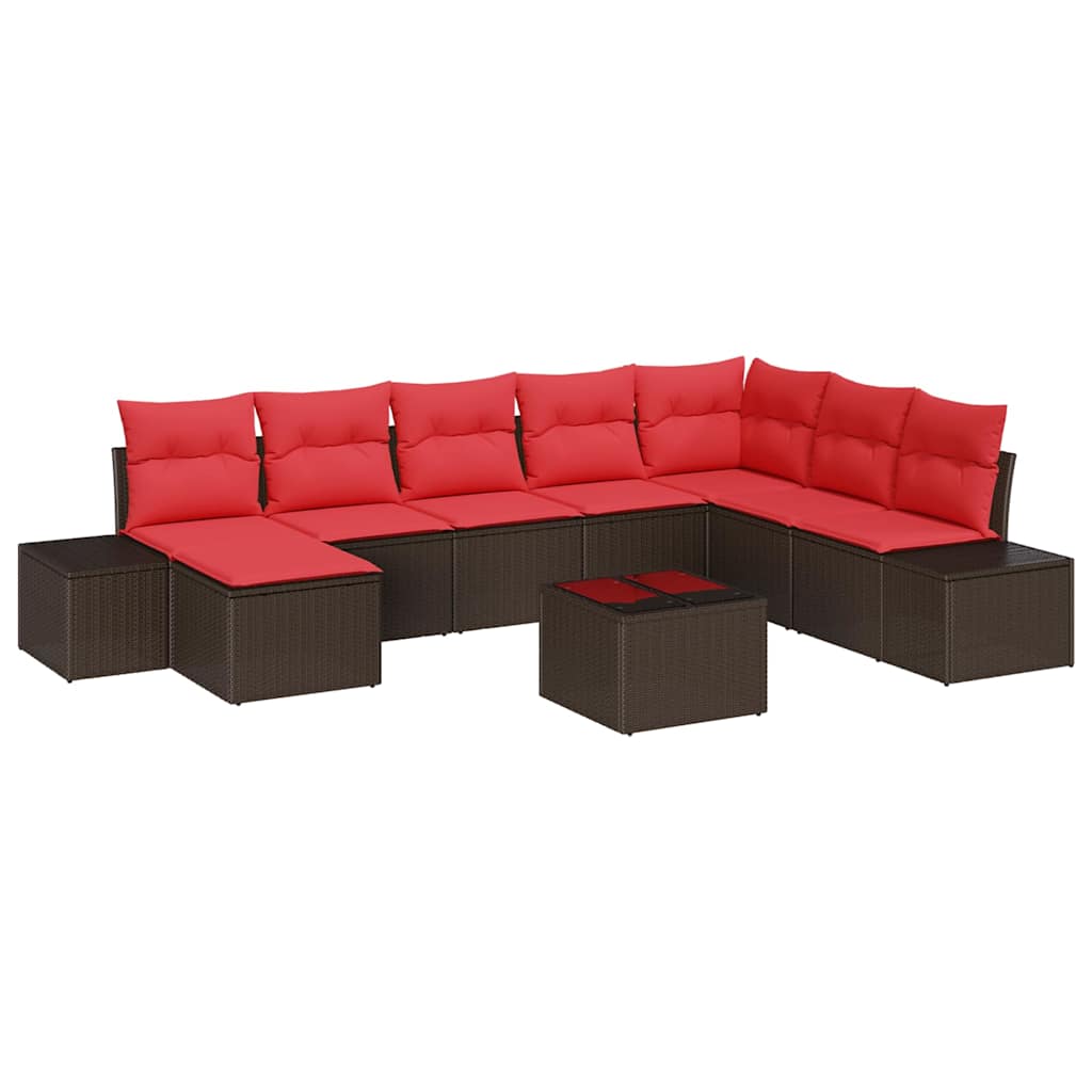 Gartensofa-set mit Kissen 9 pcs Braun Poly-Rattan