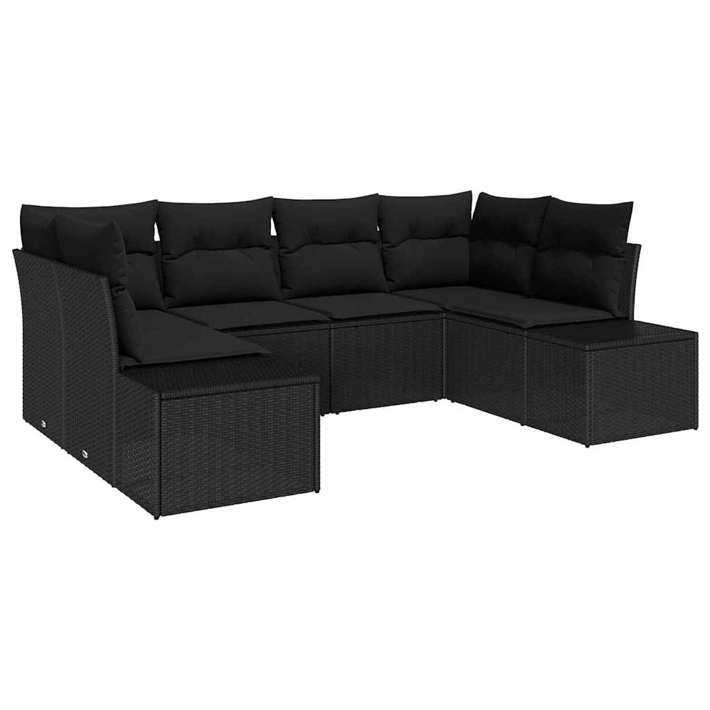 Gartensofa-set mit Kissen 6 pcs Schwarz Poly-Rattan