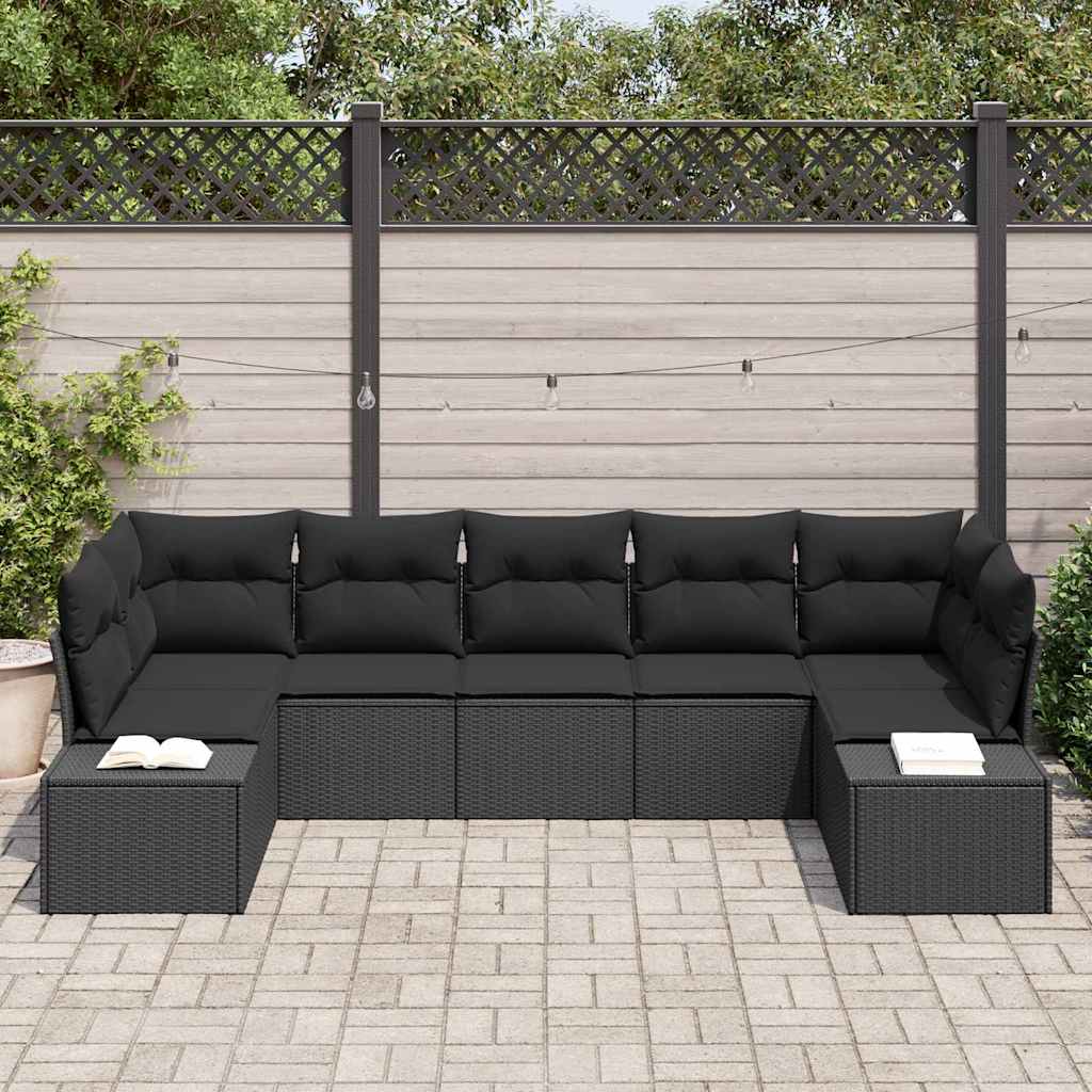 Gartensofa-set mit Kissen 7 pcs Schwarz Poly-Rattan