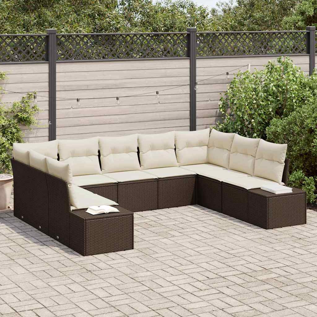 Gartensofa-set mit Kissen 9 pcs Braun Poly-Rattan