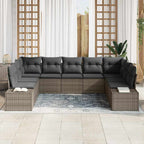 Gartensofa-set mit Kissen 9 pcs Grau Poly-Rattan